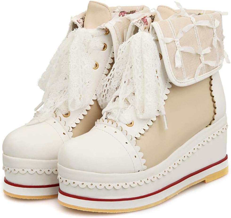 SaraIris Women's Cute Platform Boots, Lace-up Cosplay Brogue Sneakers Wedges Ankle Boots