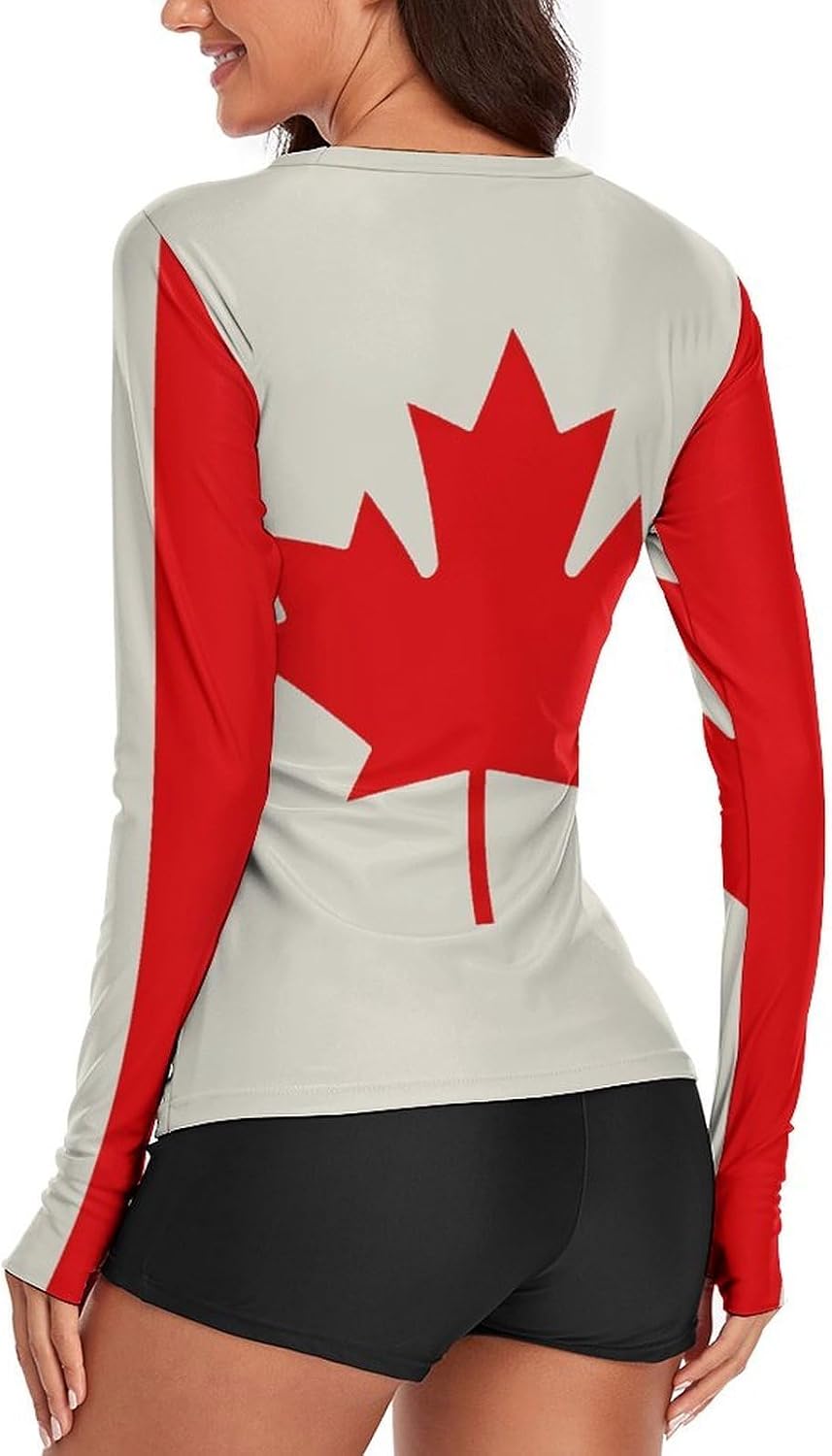 Retro Canada Flag Rash Guard for Women UPF 50+ UV Sun Protection | Long Sleeve Workout Top Quick Dry Athletic Hiking Shirt Moisture Wicking Swim Shirt for Running, Cycling, Swimming