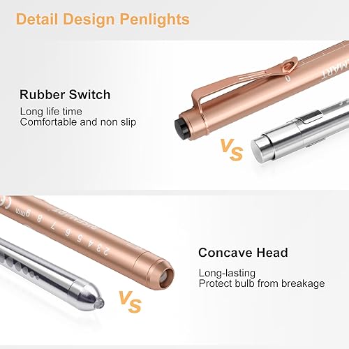 Miniatura 38 de RISEMART Paquete de 3 lámparas para enfermeras, luz médica para enfermeras, con medidor de pupila y regla, luz blanca LED para enfermería