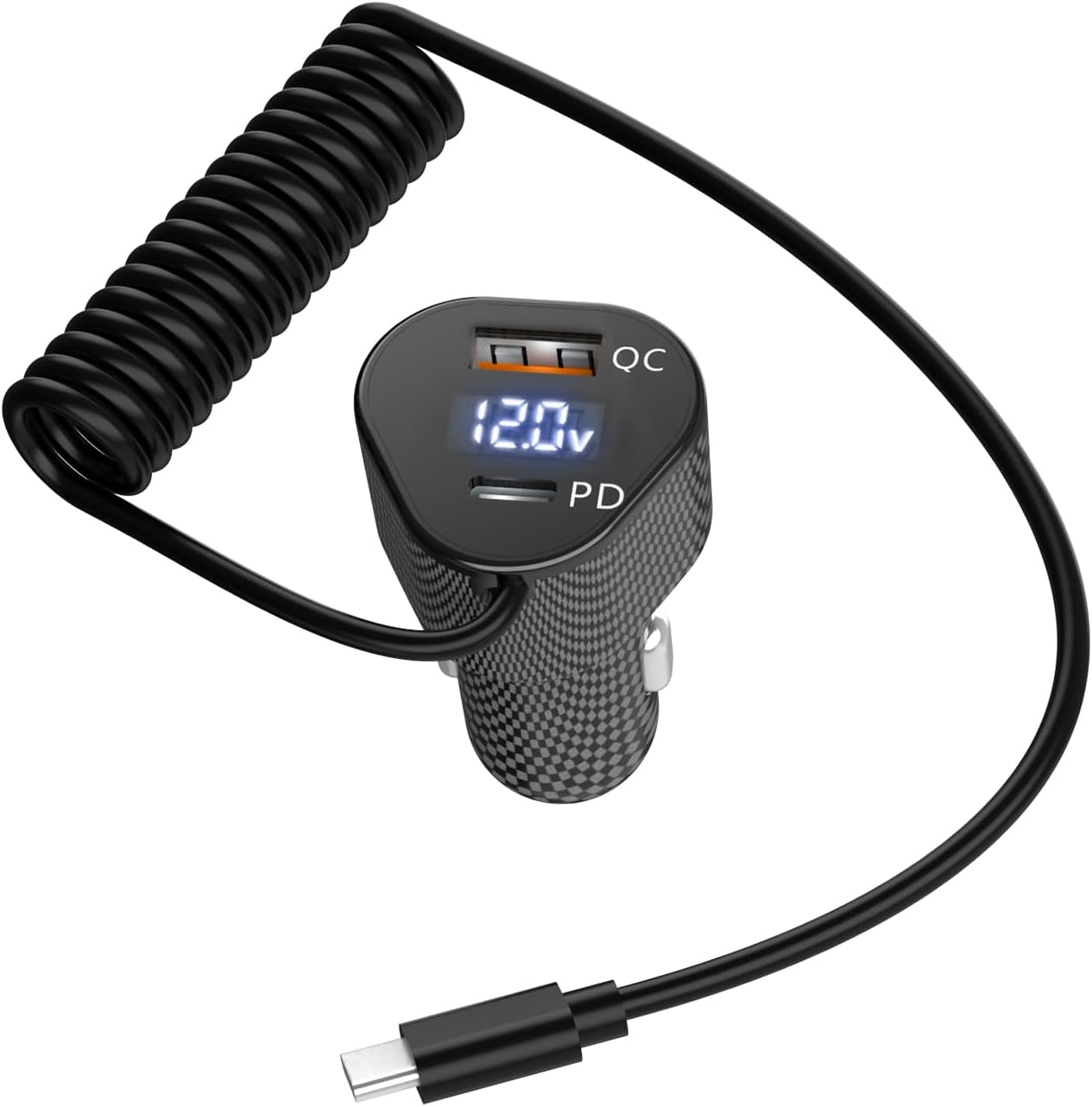 72W Car Charger for iPhone 17 16 15 Pro Max, 3 in 1 Car Charger USB C Fast Charge with Retractable Coiled Cable, Cigarette Lighter Adapter with Voltage Display for Samsung S25 S24 & Google Pixel 72W Car Charger for iPhone 17 16 15 Pro Max, 3 in 1 Car Charger USB C Fast Charge with Retractable Coiled Cable, Cigarette Lighter Adapter with Voltage Display for Samsung S25 S24 & Google Pixel