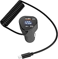 Vista 1 de Cargador de coche retráctil de 72 W para iPhone 17 16 15 Pro Max, cargador de coche USB C 3 en 1 carga rápida con cable en espiral, adaptador