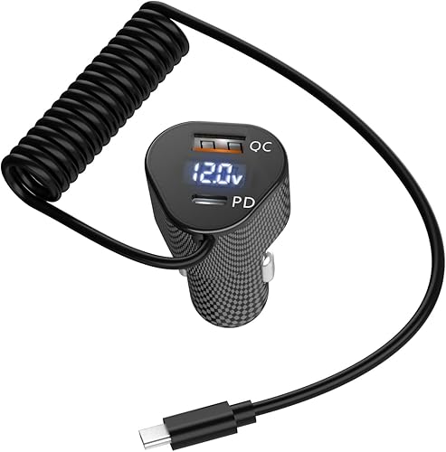 Cargador de coche retráctil de 72 W para iPhone 17 16 15 Pro Max, cargador de coche USB C 3 en 1 carga rápida con cable en espiral, adaptador de