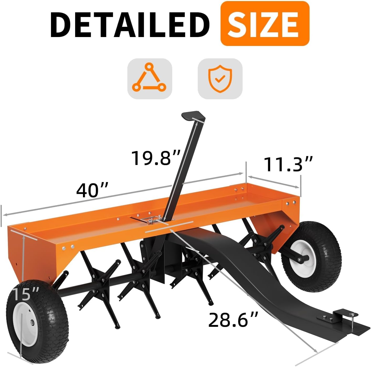 40" Tow Behind Lawn Aerator with 3" Deep Core Aeration for Lawn Tractor and ATV - Tow Behind Plug Aerator with 24 Steel Tines, 150 LB Weight Tray - Effective Soil Aeration for Garden