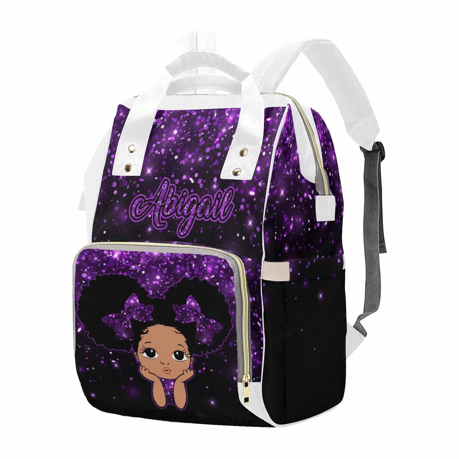 M YESCUSTOM Personalized Purple Glitter Mommy Bag Custom Name Diaper Bag Backpack Customized Gift for Mothers Day Fathers Day