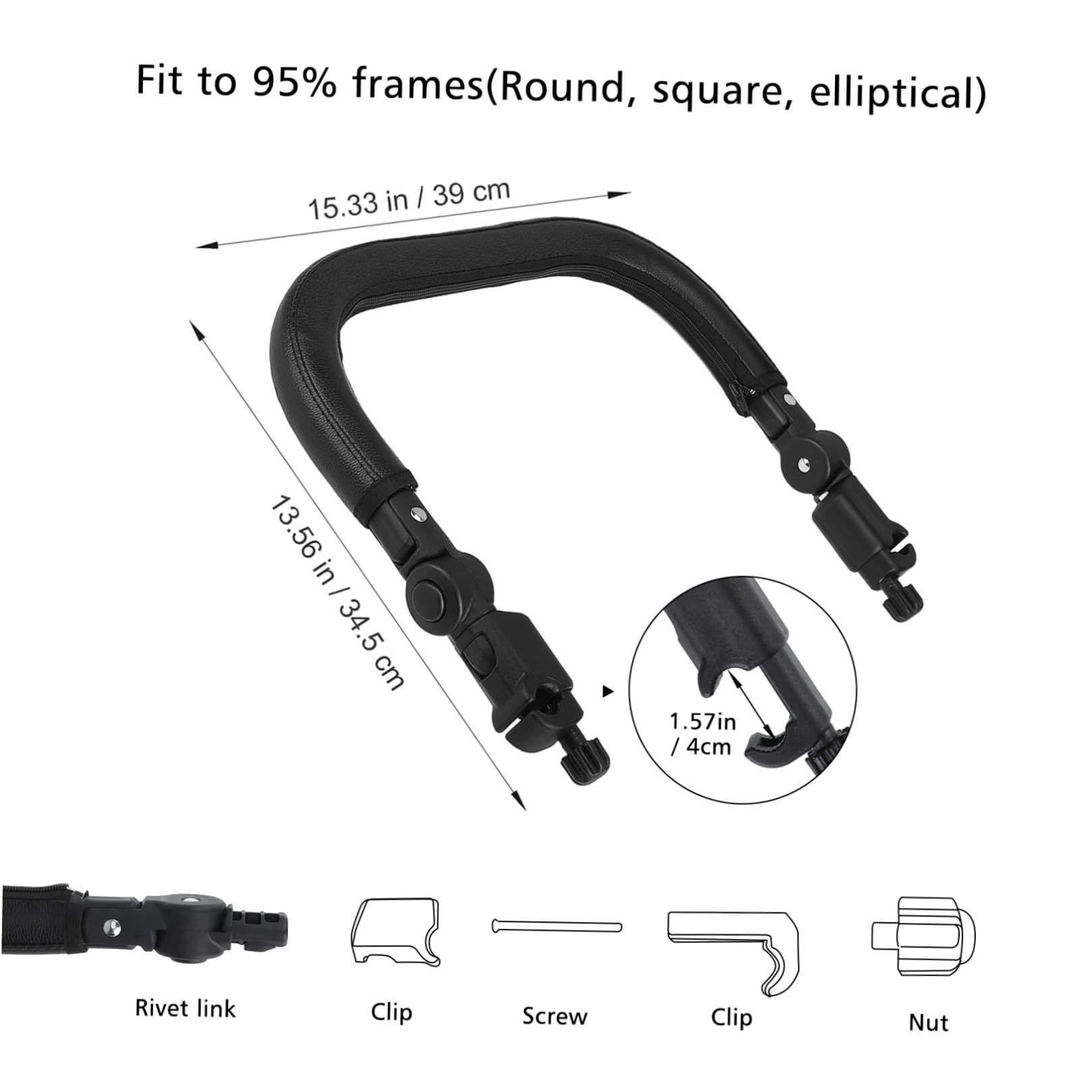 Barre D'appui pour Poussette Noire, Tube 3cm, Cuir Pu et Fer