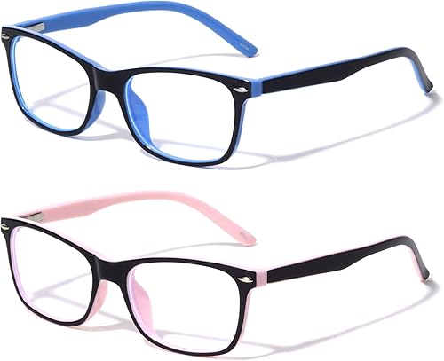 2 pares de gafas de bloqueo de luz azul para niños, anti fatiga de ojos para niños y niñas lente transparente (edades 3-11) bisagra de resorte