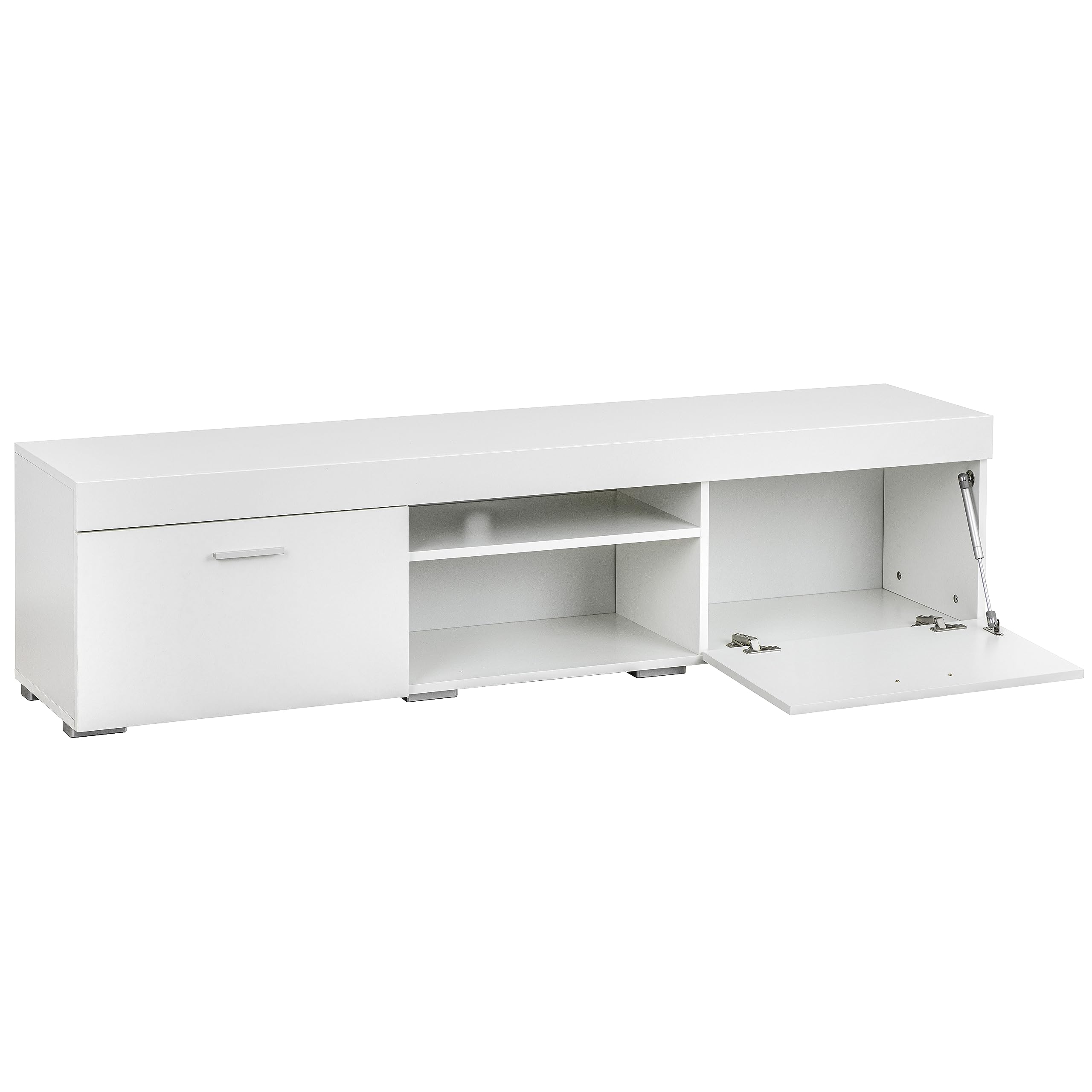 Baroni Home Mobile per Tv con 2 Sportelli 2 Ripiani, Foro per Passaggio Cavi in MDF, Consolle Porta TV per Camera da Letto, Salotto, Cucina, Bianco, 160x35x40 cm