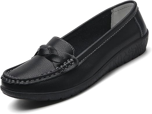 Womens Casual Genuine Leather Flat Loafers Slip ons Comfort Office Driving Round Toe Soft Sole Shoes Classic Dressy Moccasins Walking Shoes