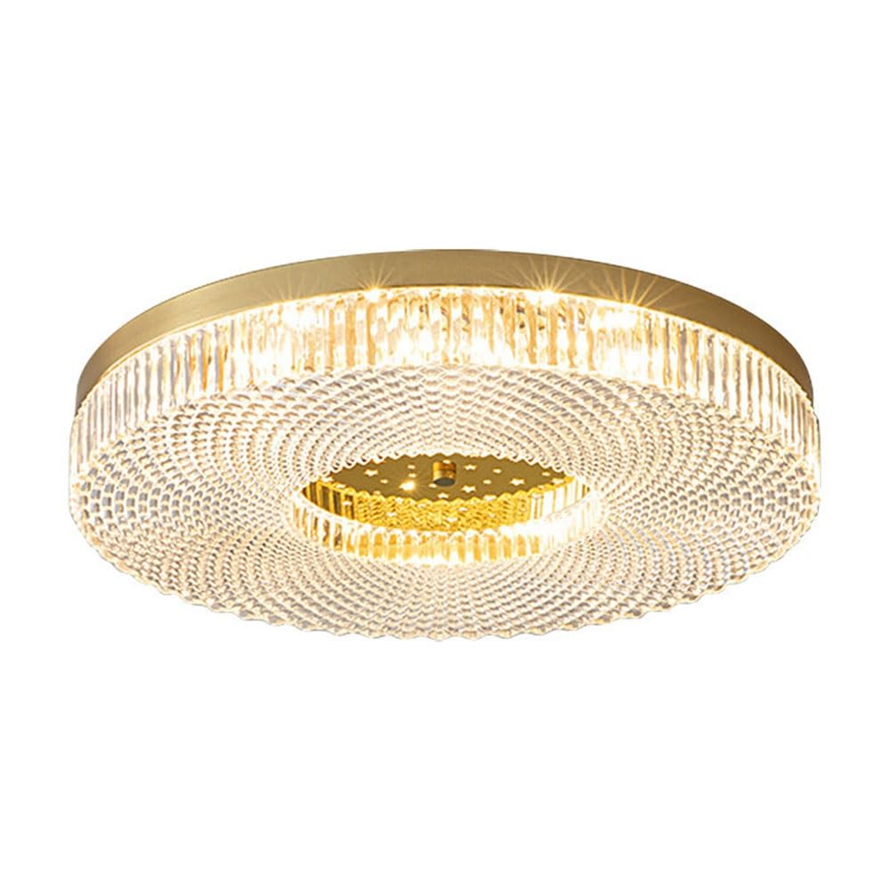 FEITENGDA Nordic Round Copper Flush Mount Ceiling Light Modern Texture Acrylic Shade Ceiling Lamp 3 Color Dimmable Close to Ceiling Lamp for Living Room Dining Room Bedroom