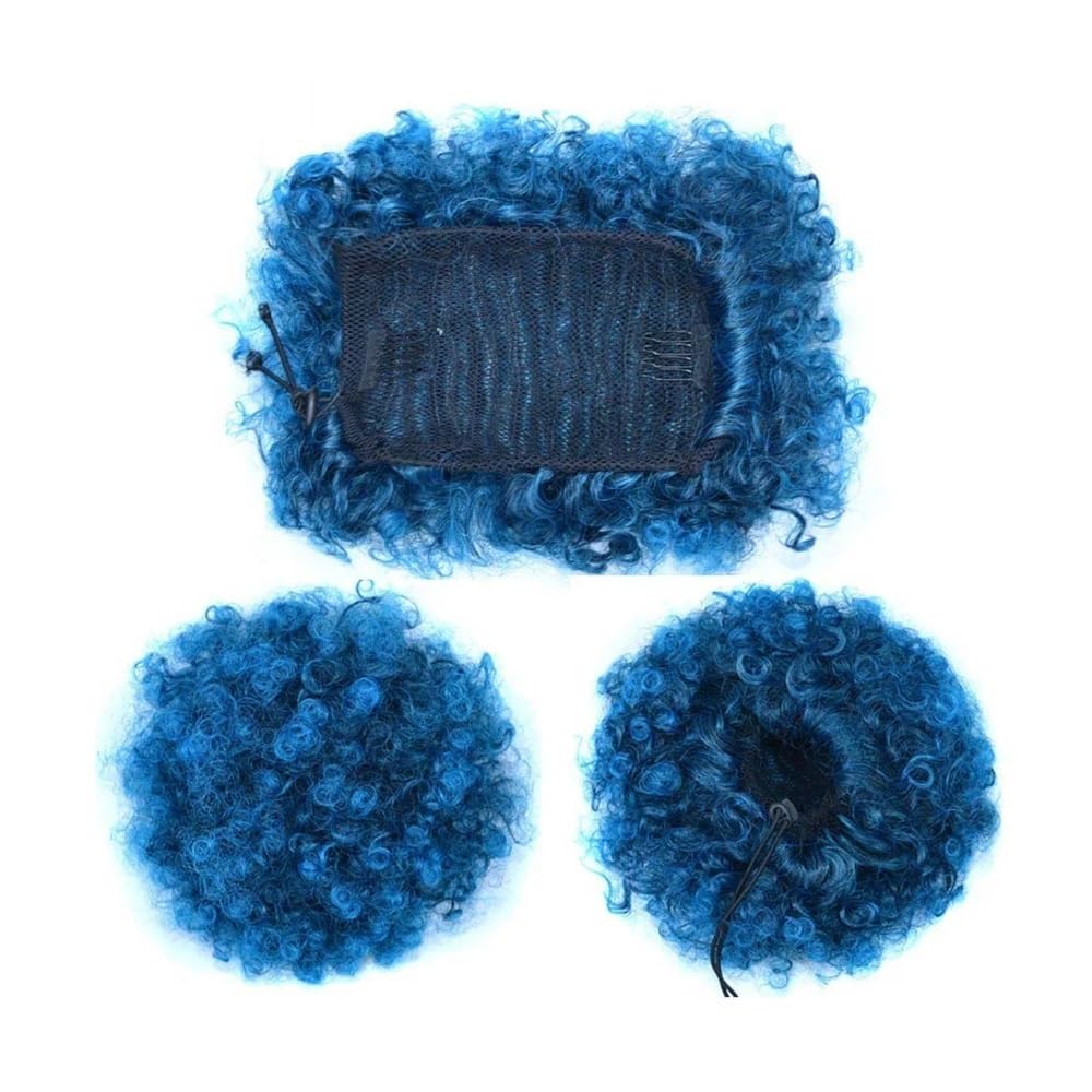 QRSTUVXZY Black Blue Ombre Color for Women Synthetic African Curly Updos Chignon Puff Bun Drawstring Ponytail Hairpiece(Blue)