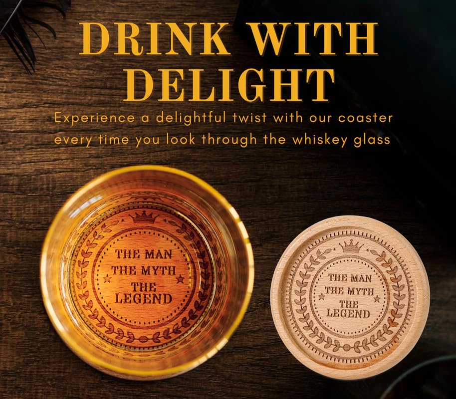 Bicchiere da whisky personalizzato con sottobicchiere per gli uomini, regali alcolici personalizzati per gli amanti del whisky, compleanno unico, regali di Natale per lui, papà, zio, R