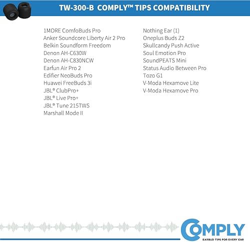 Miniatura 2 de Comply TrueGrip TW-300-B Punta universal de repuesto para la mayoría de dispositivos inalámbricos verdaderos; compatible con Anker Soundcore Liberty