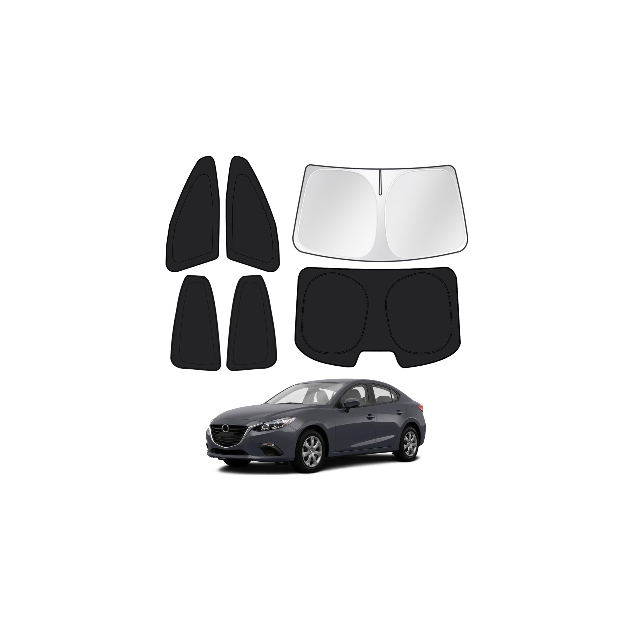 Canvcle Window Shades for 2014-2018 Mazda 3 Mazda3 Sedan (Not Hatchback) Accessories Windshield Sun Shade Side Rear Window Covers Sunshade Sun Visor Shield Privacy Protection for Camping Black 6PCS