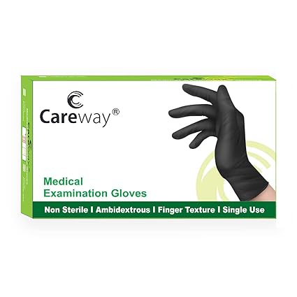 Careway Nitrile Black Powder Free Disposable Medical Examination Hand Gloves, Chemical Resistant, Latex-Free, Non-Sterile, Food Grade (Medium, 100 Pack), Pack of 1
