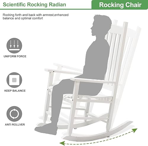 Miniatura 5 de BSTOPHKL Mecedora para exteriores con respaldo alto y pasamanos para jardín, porche, patio, color blanco