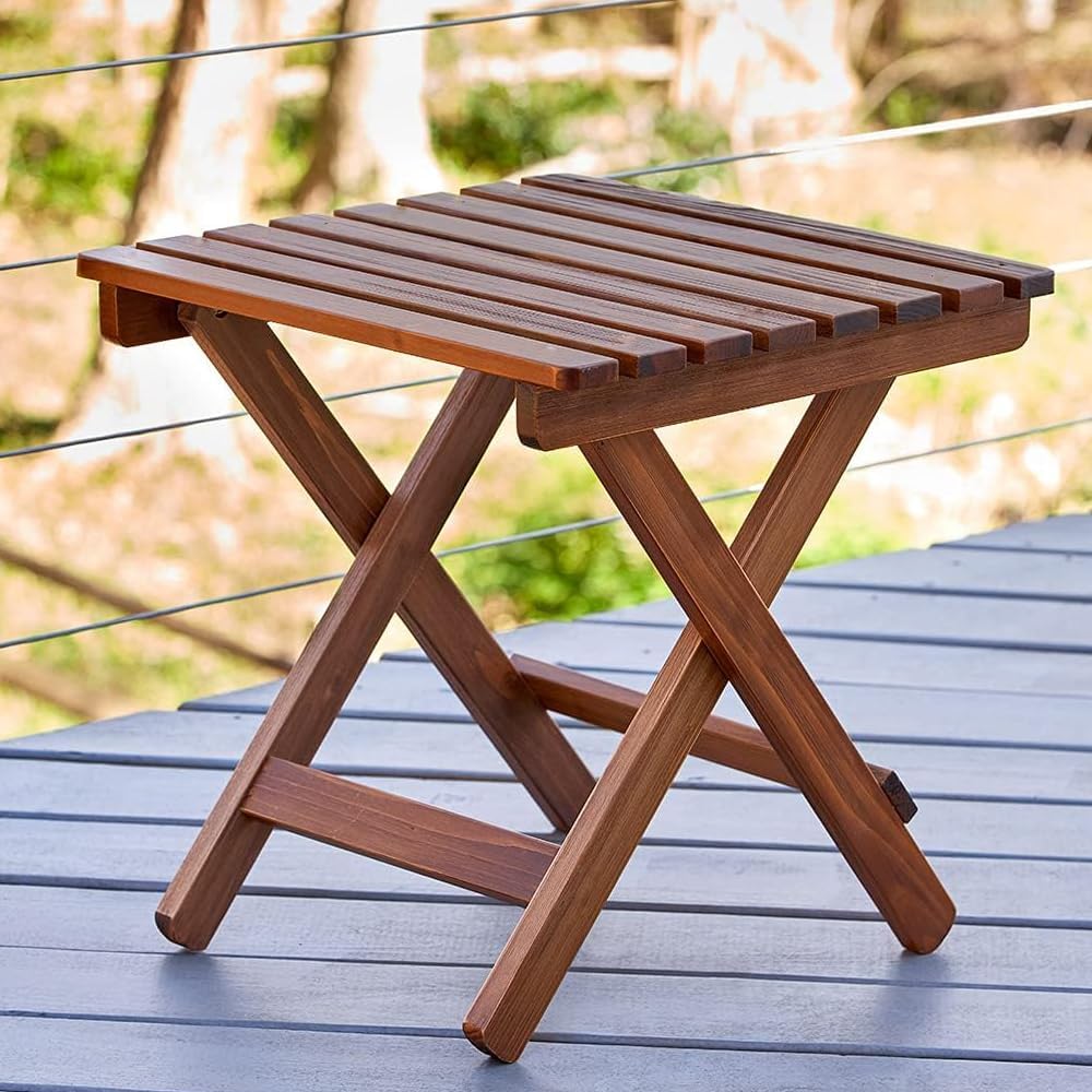 Handmade Wooden Outdoor and Indoor Square Brown Foldable Coffee Table, Side End Table for Garden, Living Room, Bedroom, Small Spaces Square-image-16