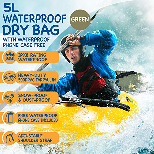 SUNMER 5L Army Green Waterproof Dry Bag With Waterproof Phone Case, IPX8 Rating Weather, Land or Sea - Image 2