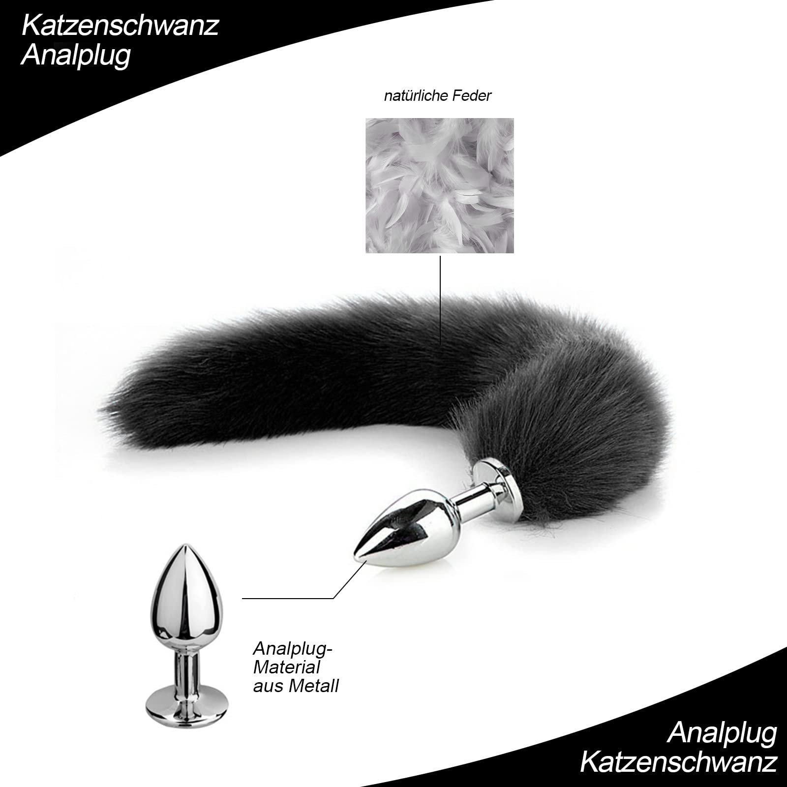 BDSMYOU Plug Anale per Coppie Cosplay con Coda di Volpe,Sex Toys Sexytoysys Coppia,Morsetti per Capezzoli + Collare + Orecchie di Gatto + Maschera per gli occhi,BDSM Bondagerie Accessori Donna (Nero)