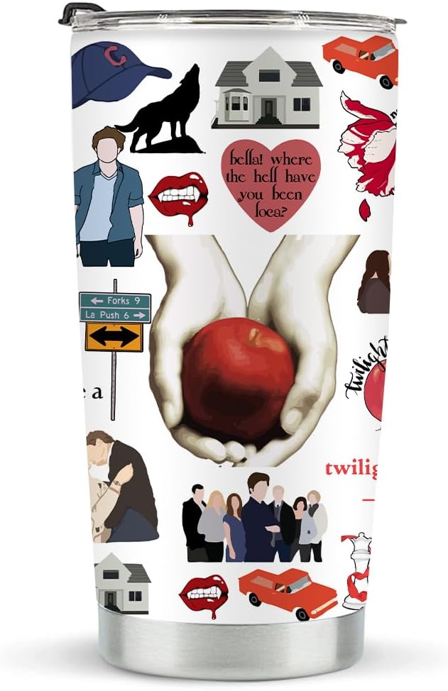 Twilight Merch, Vampire Merch, Edward Vampire Gift, TV Show Inspired Gifts for Girls, Vampire Lover, Edward Bella Fans, Movie Lovers, Insulated Stainless Steel Coffee Tumbler, BPA Free 20 oz