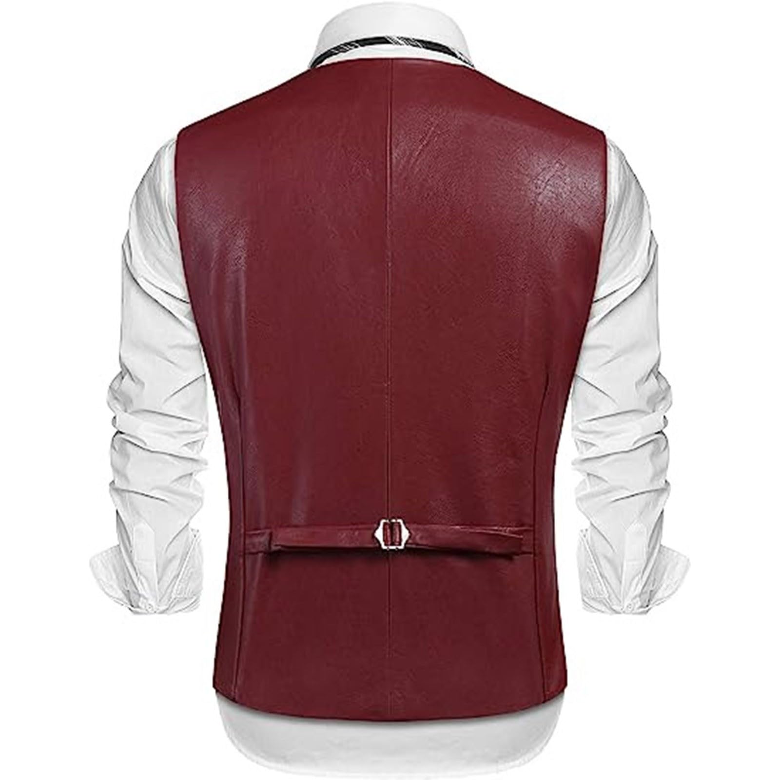 Gilet vintage da uomo, elegante, in pelle, con risvolto, scollo a V, con bottoni, con molte tasche, da uomo, per feste formali