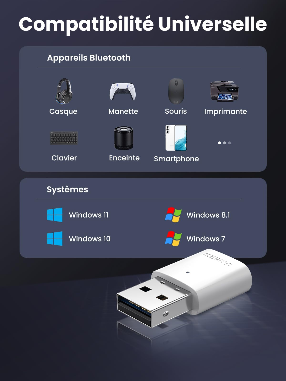 Adaptateur Bluetooth Dongle Bluetooth 5.4, 5.4,Cle Bluetooth Pour PC Faible Latence Pour Casque Clavier Souris Manette De Jeu Enceinte Écouteurs Téléphone,Plug Play Sous Windows 11/10/8.1 Clé Bluetooth Pc