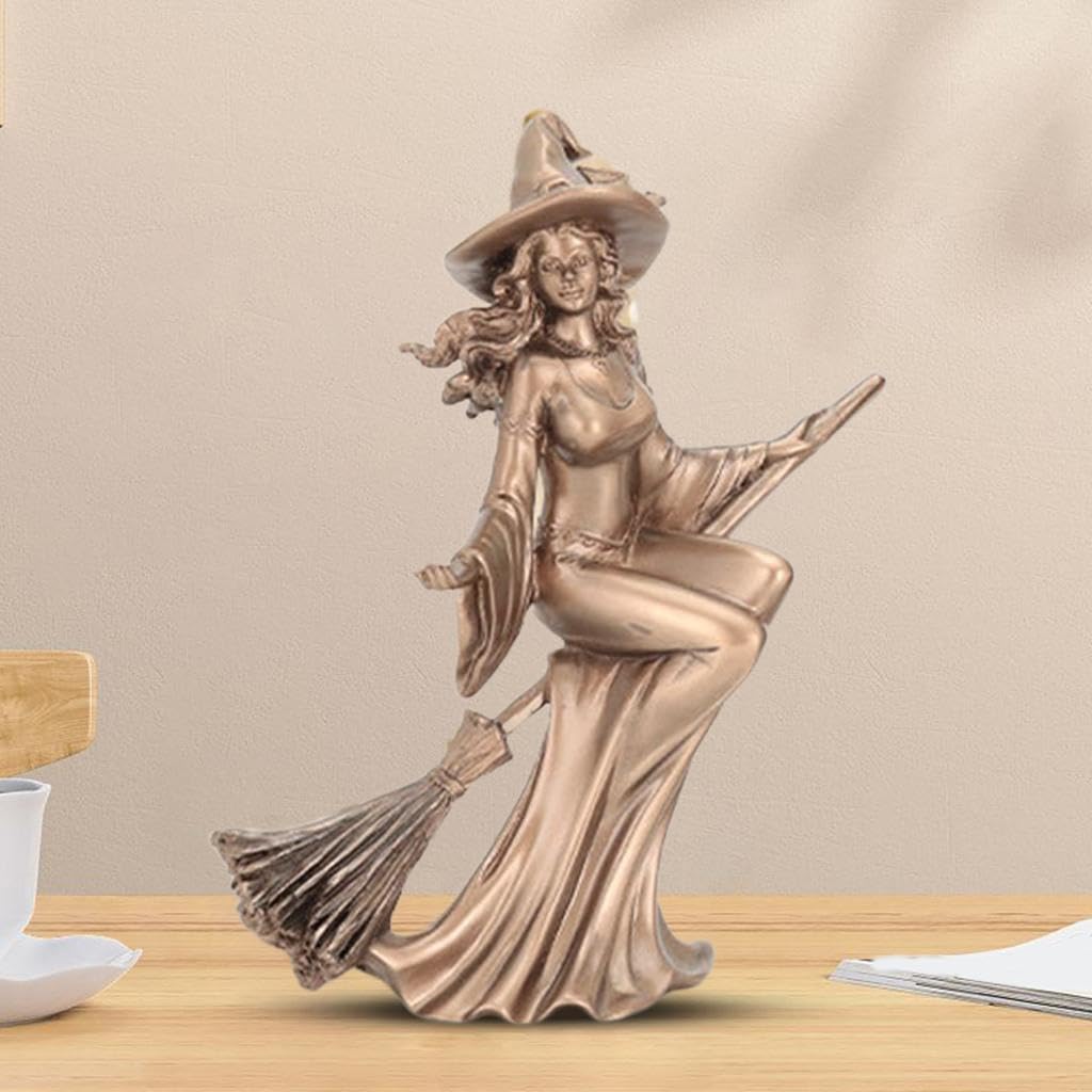 PIXZCSA Intriguing Sorceress Statue Structured Adds Artistic Taste To Living Spaces Is Suitable For Home Witch Figurine Rack, Metallic, 16x7x20cm
