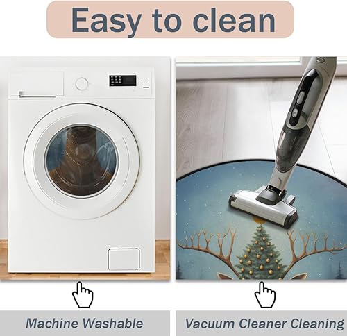 Miniatura 5 de Christmas Tree Animal Reindeer (2) Round Area Rug 3ft Machine Washable Circular Rugs for Dining Room Table Bedroom Playroom Throw Rugs for Dog