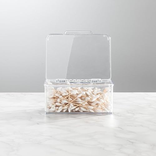 Miniatura 3 de mDesign Caja organizadora de almacenamiento apilable de plástico para baño con tapa con bisagras para armario, estante, armario o tocador, sostiene