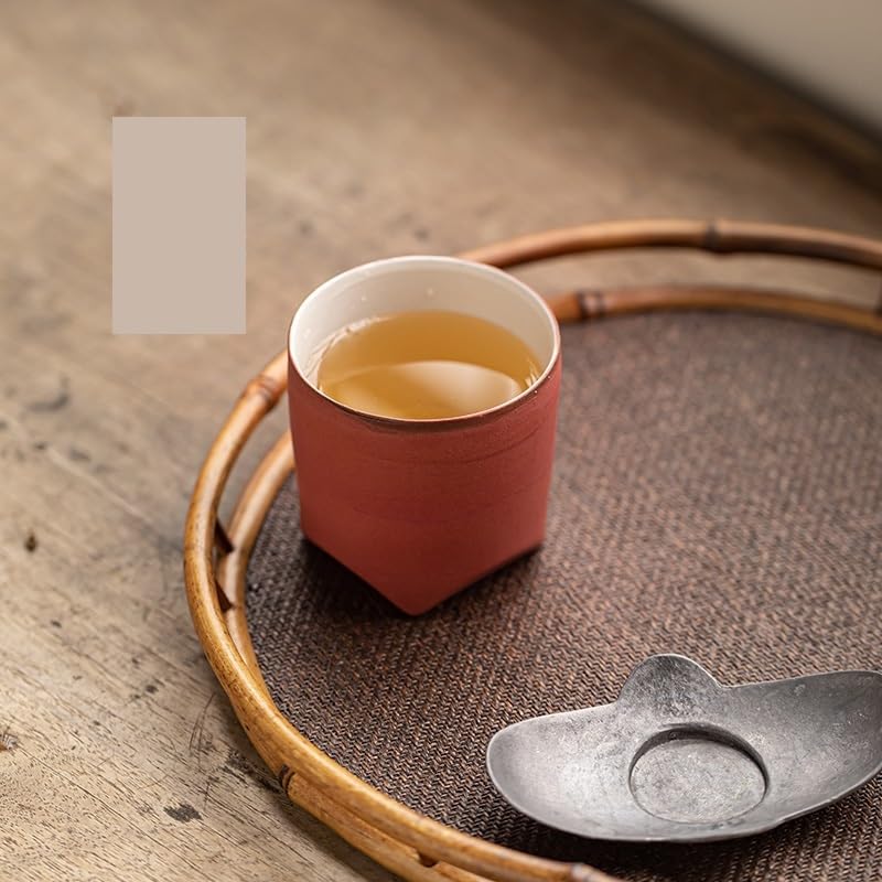 TEESONG Tazze da Viaggio Tazza da tè in ceramica rossa Set cinese retrò fatto a mano in gres, tazza ospite, singola