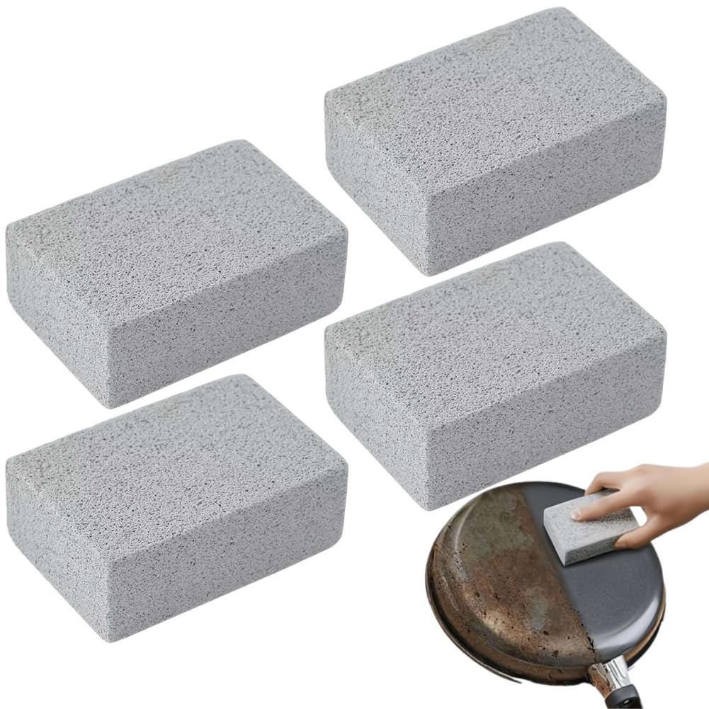 4Pcs Pumice Stone for Cleaning,Heavy Duty Handle Brick Block,Grill Brick Block Cleaning Pumice Stones,Griddle Scrubber Cleaner,Non Scratch Flat Top Seasoning Stone for BBQ,Flat Top Grill/Racks
