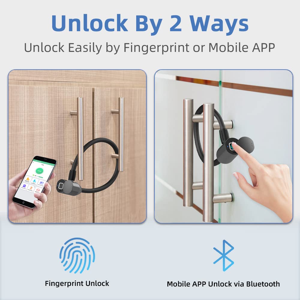 Cable Lock eLinkSmart Cabinet Lock Bike Lock Fingerprint Bluetooth App 40cm 15.7