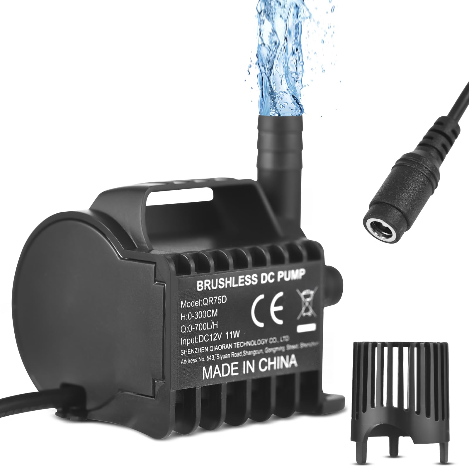 dsfen Bomba de agua sumergible de 12 V eléctrica 700 L/H pequeña bomba de fuente con elevación máxima de 9.8 pies, enchufe hembra CC de 6.5 pies y base de ventosa, mini bomba portátil para pecera,