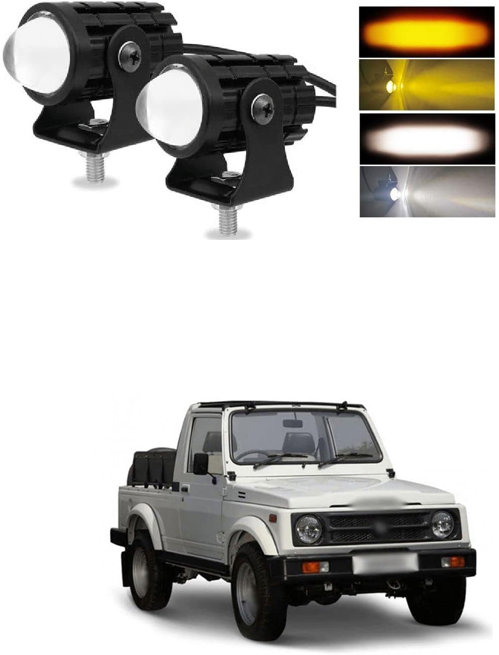 2x Mini LED Work Light Bar Spot Driving Lamp Fog Pods UTV SUV ATV Yellow White Front DRL Running Headlight with Mount Bracket Compatible With M-aruti S-uzuki G-ypsy K-ing