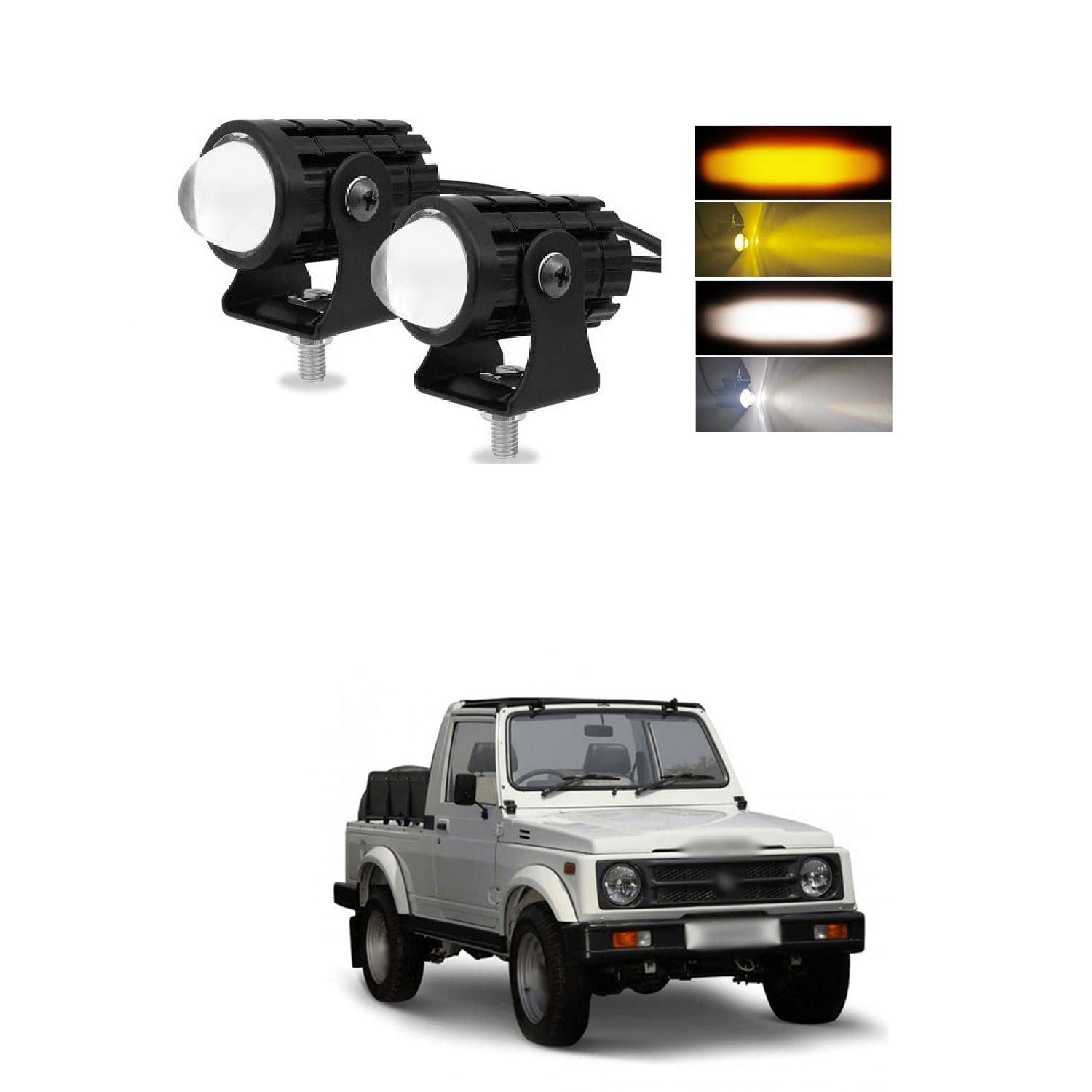 XZRTZ 2x Mini LED Work Light Bar Spot Driving Lamp Fog Pods UTV SUV ATV Yellow White Front DRL Running Headlight with Mount Bracket Compatible With M-aruti S-uzuki G-ypsy K-ing
