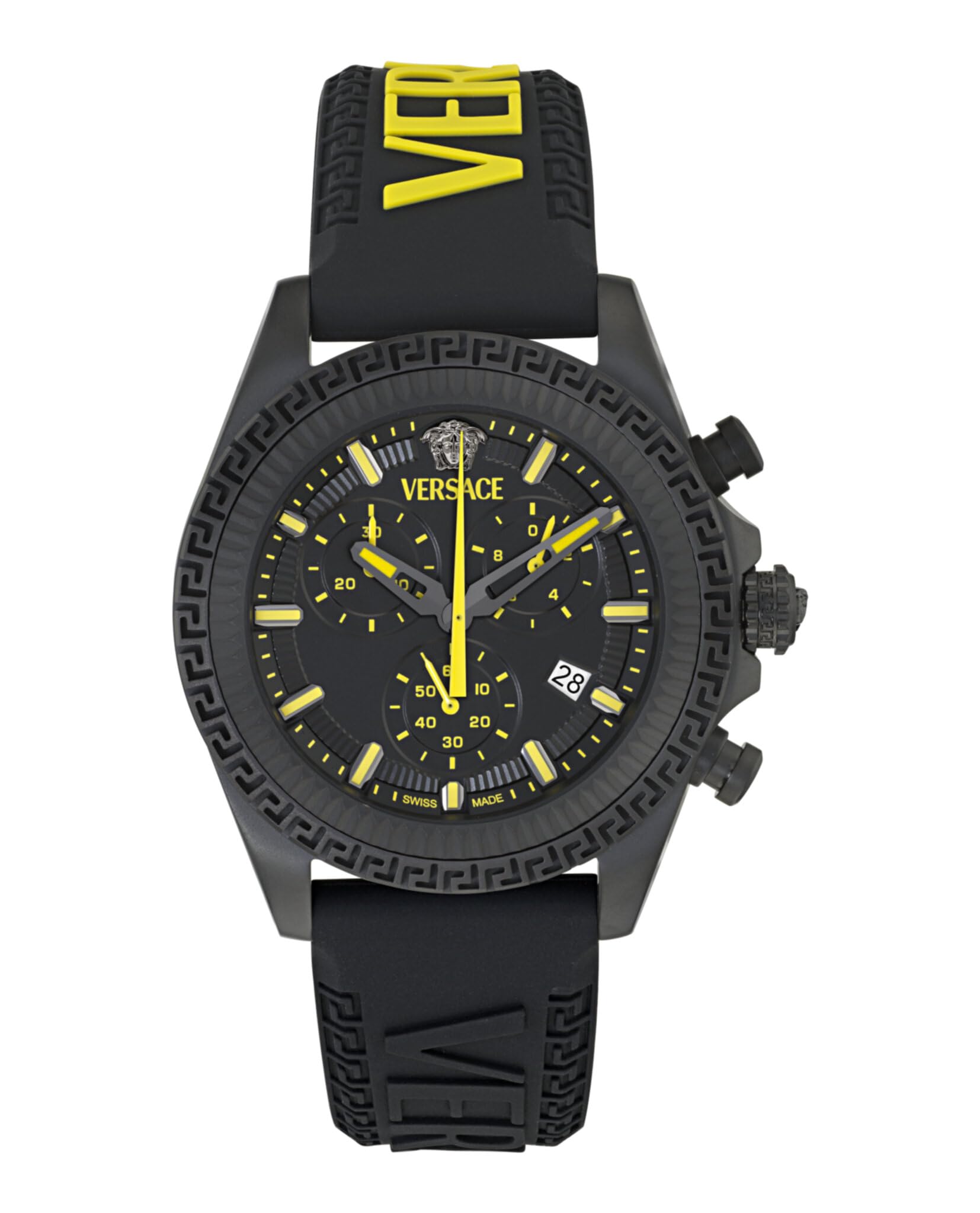 Versace Fornax 44Mm Case Ip Black Matt Case Black Dial Watch - Black/Yellow