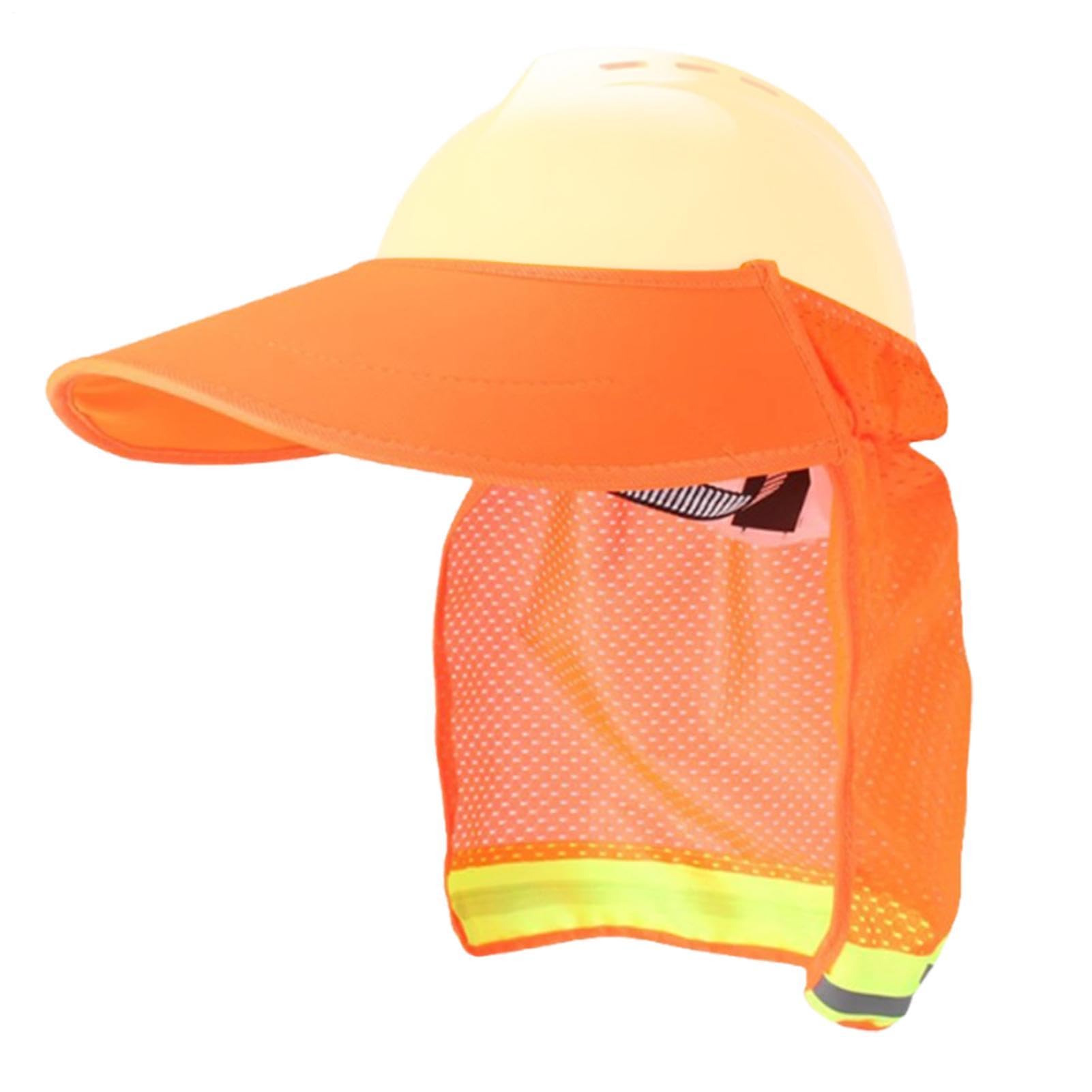 Hard Hat Sun Shade, Adjustable Tightness Breathable Anti-UV Cap Attachment,High Visibility Full Brim Mesh Sun Visor Neck Protection, for Head Face Labor Protection Work Cycling Orange