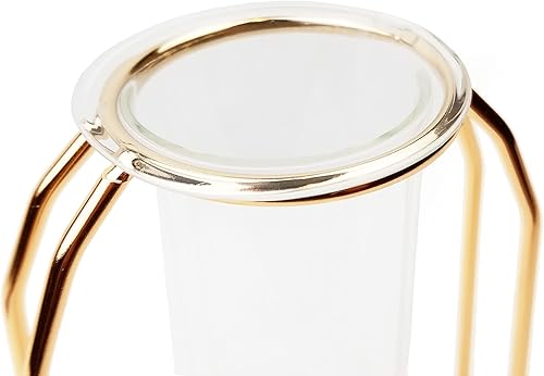 Miniatura 4 de FSyueyun Florero dorado para decoración del hogar con estante de metal, jarrones de vidrio dorado para centros de mesa, jarrones de brote, macetas