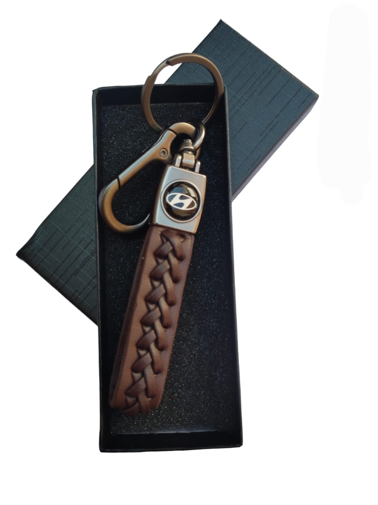 Brown Leather Keychain Compatible For Hyundai Car - Make Your Car Unique with This Stylish Key Chain