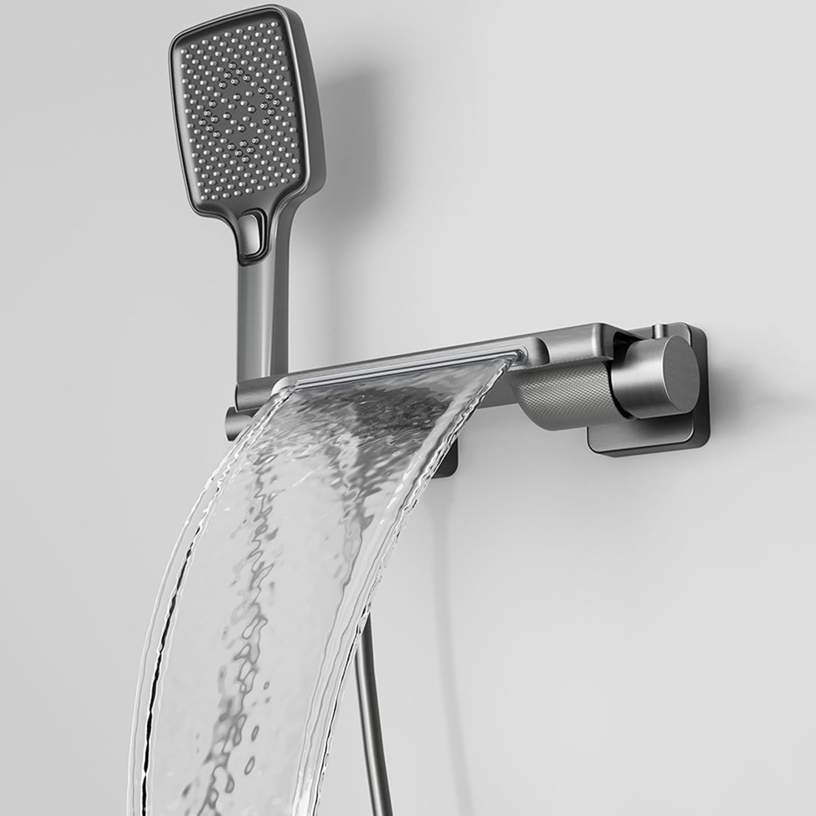 Wandmontage Badewannen Armaturen mit 2 Strahlarten Handbrause und Wasserfallauslass Duscharmatur Komplettset,Weiß