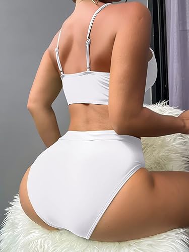 Miniatura 2 de SherryDC Conjunto de bikini para mujer, con corte sexy en V, de 2 piezas, con tirantes, de corte alto, traje de baño