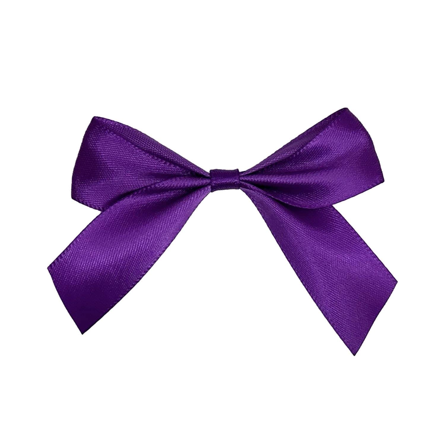 Yolli Wire Twist Ties for Sweet Bags with Purple Satin Fabric Bow Attached for Sealing Packaging - 115mm - 500Pcs