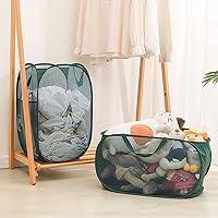 Vista 5 de 4 Piezas Cesta de Lavandería Desmontable con Malla y Mangos Duraderos, Cestas de Lavandería Plegables, Cesta de Ropa Plegable para Dormitorio Azul