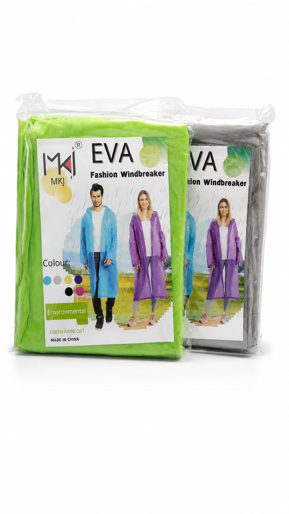 mkj eva unisex raincoat with hood & snap buttons pack of 2