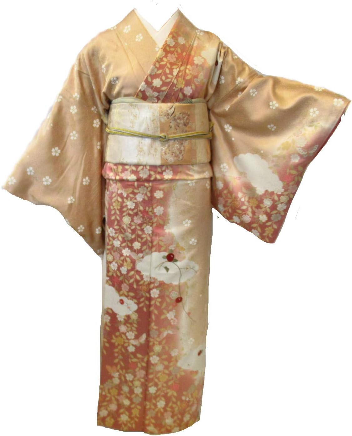 河瀬満織物 袋織 作家もの リバーシブル 牡丹 市松 着物 帯 015k 牡丹