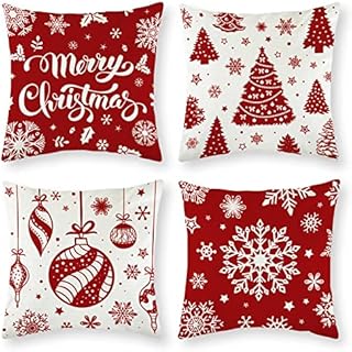 Christmas Cushion Cover Square Throw Pillow Case Cover Snowflake Cushion Cover Christmas Tree Cushion Cover for Bedroom Living Room Car Decoration - 18 x 18 inches