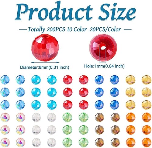 Miniatura 7 de KISSITTY Cuentas de cristal de color AB de 0.315 pulgadas (0.315 in), cuentas espaciadoras redondas facetadas para collares, pulseras, aretes,