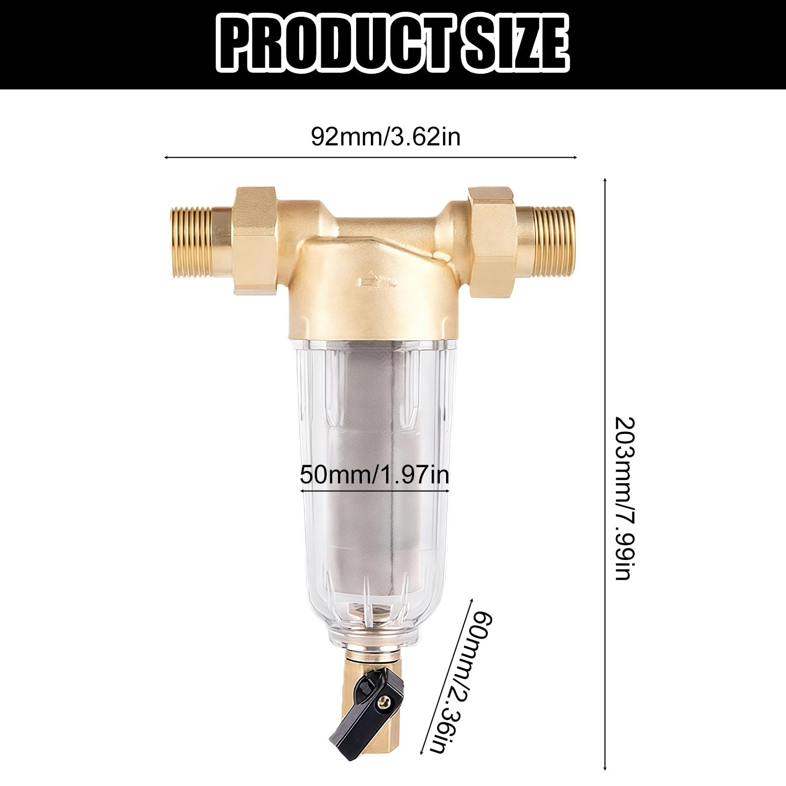 Filtr do wody wielokrotnego użytku, filtr do płukania zwrotnego 1", filtr do wody, filtr dokładny, z adapterem 1/2", filtr wstępny do wody, filtr osadowy, spin-down do wody ze studni