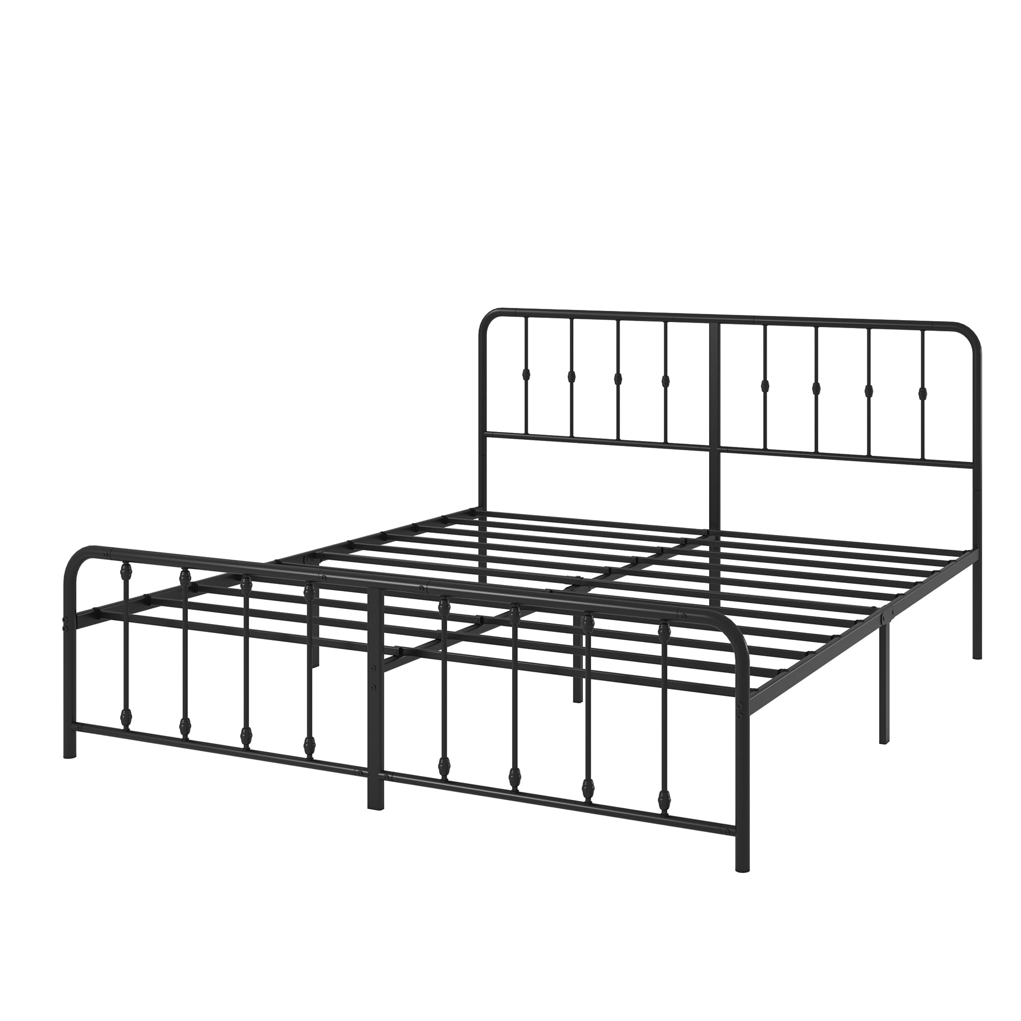 Zinus Florence Rete Matrimoniale 160x190 cm con Testiera in Metallo - Struttura Letto con Doghe Incluse - Altezza 35 cm con Spazio Sottostante - Facile da Montare - Nero