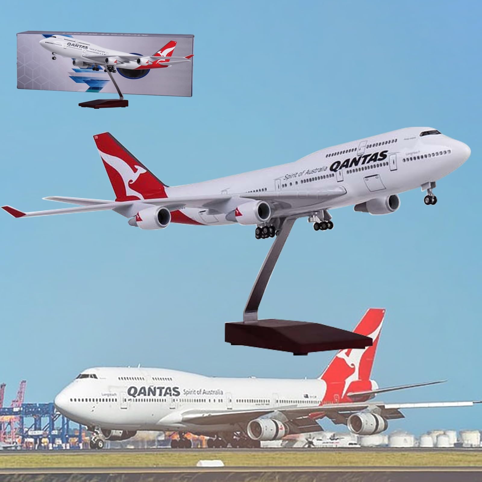 18.5” 1:160 Scale Model Airplane Qantas Boeing B474 Model Jet
