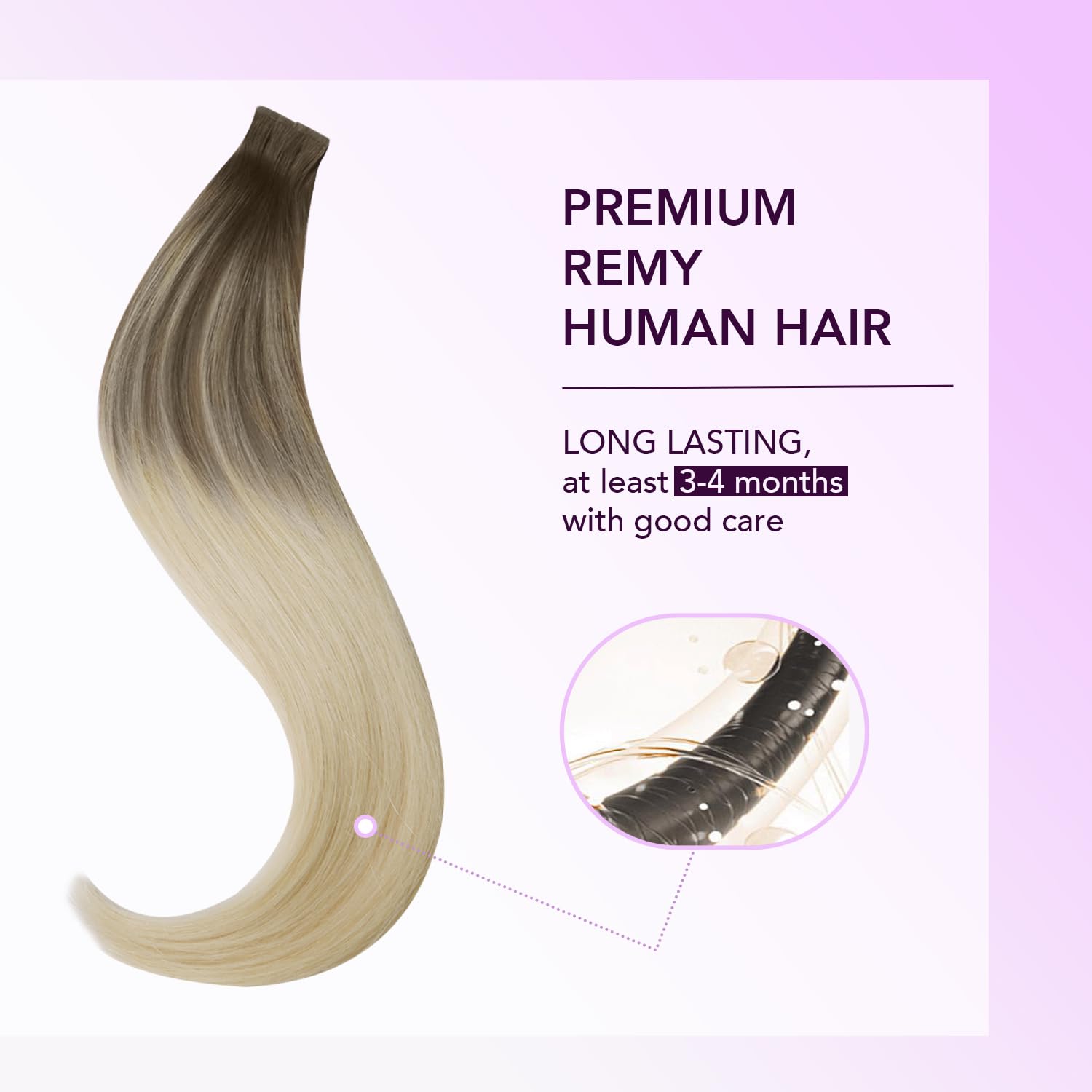Sindra Tape in Hair Extensions Human Hair Color #8/60 Ash Brown to Platinum Blonde Tape in Extensions Seamless PU Skin Weft 20 Inch 50g #8/60 20inch - Image 4